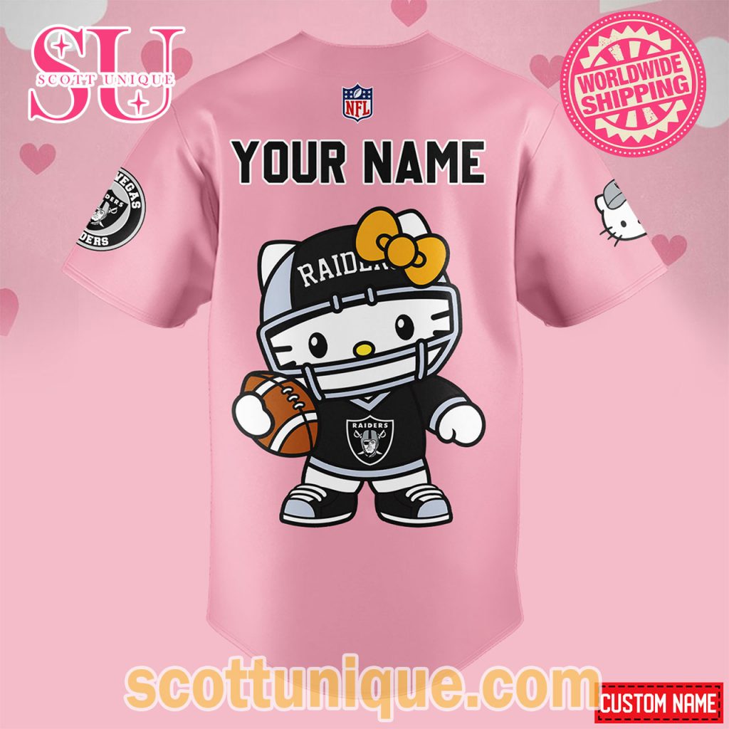 Las Vegas Raiders x Hello Kitty Night 2024 Pink Baseball Jersey Las Vegas Raiders x Hello Kitty Night 2024 Pink Baseball Jersey