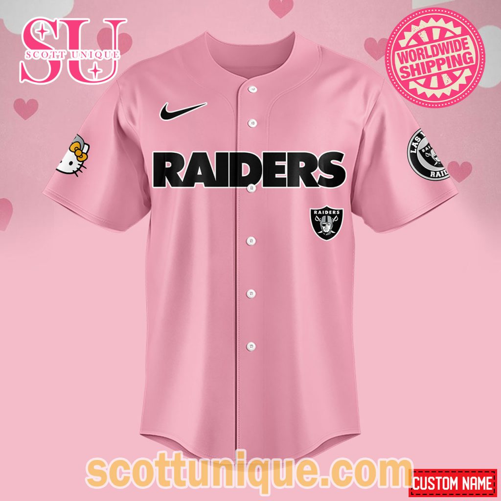 Las Vegas Raiders x Hello Kitty Night 2024 Pink Baseball Jersey2 Las Vegas Raiders x Hello Kitty Night 2024 Pink Baseball Jersey2