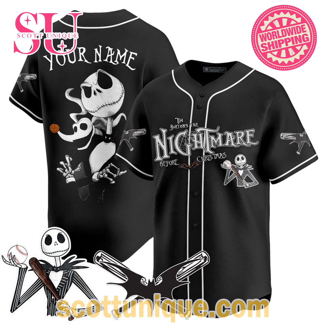 Jack Skellington The Nightmare Before Christmas Baseball Jersey