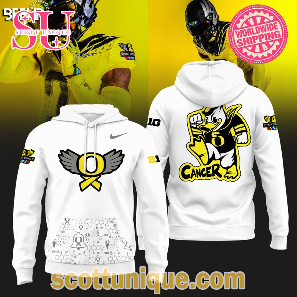 Oregon Ducks Football Stomp Out Cancer Heroes White Hoodie Oregon Ducks Football Stomp Out Cancer Heroes White Hoodie