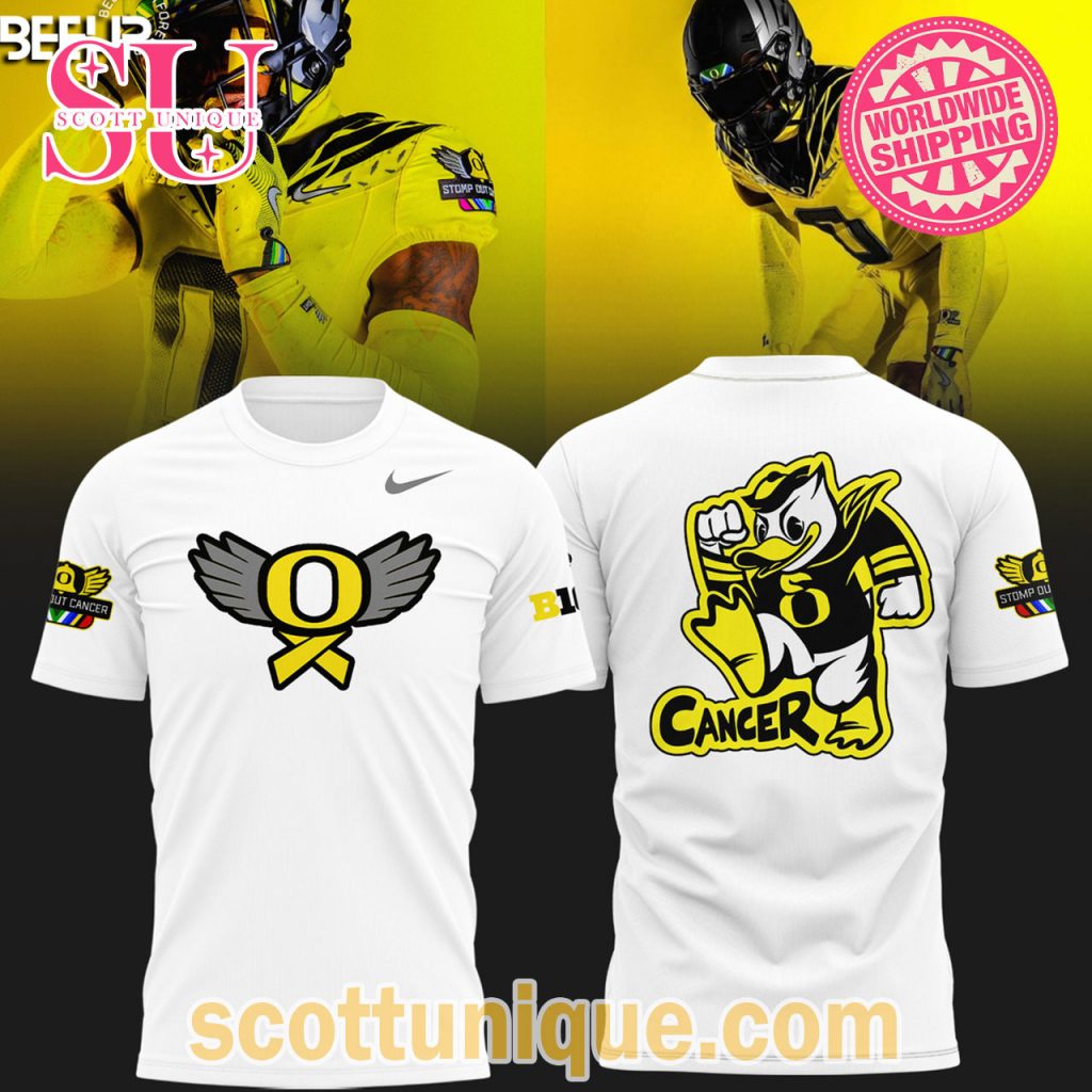 Oregon Ducks Football Stomp Out Cancer Heroes White T Shirt Oregon Ducks Football Stomp Out Cancer Heroes White T Shirt