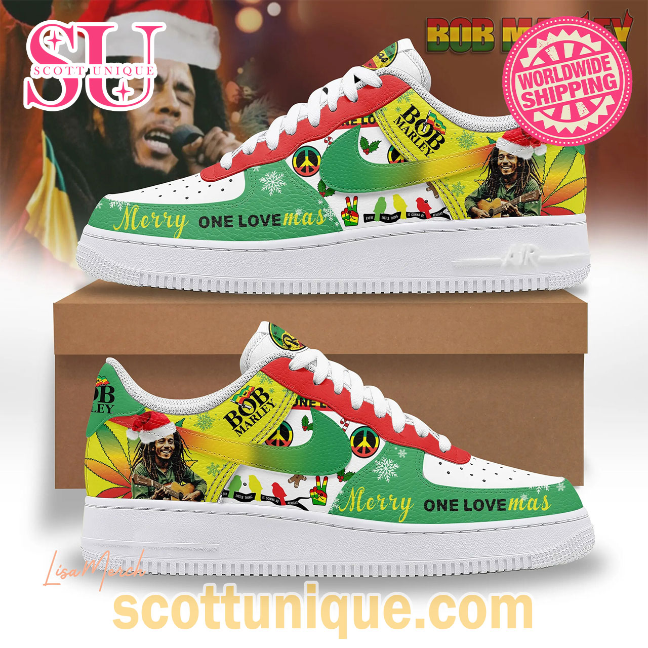 Bob Marley ”Merry Onelovemas” Hippie Air Force Shoes