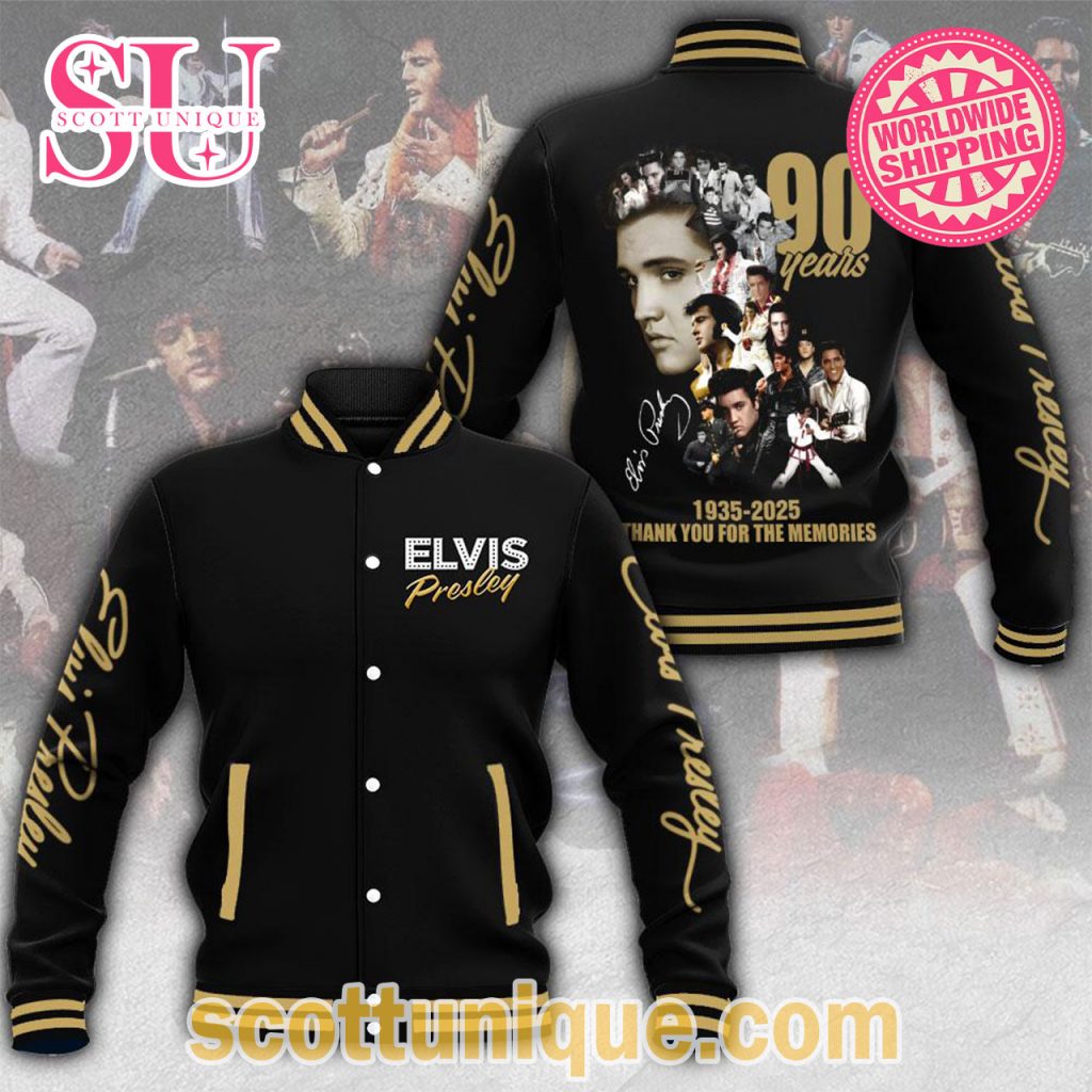 Elvis Presley Thank You For The Memories 90 Years Baseball Jacket Elvis Presley Thank You For The Memories 90 Years Baseball Jacket