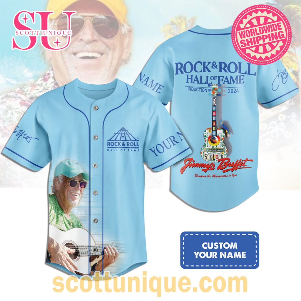 Jimmy Buffett Rock And Roll Hall Of Fame 2024 Blue Baseball Jersey1 Jimmy Buffett Rock And Roll Hall Of Fame 2024 Blue Baseball Jersey1