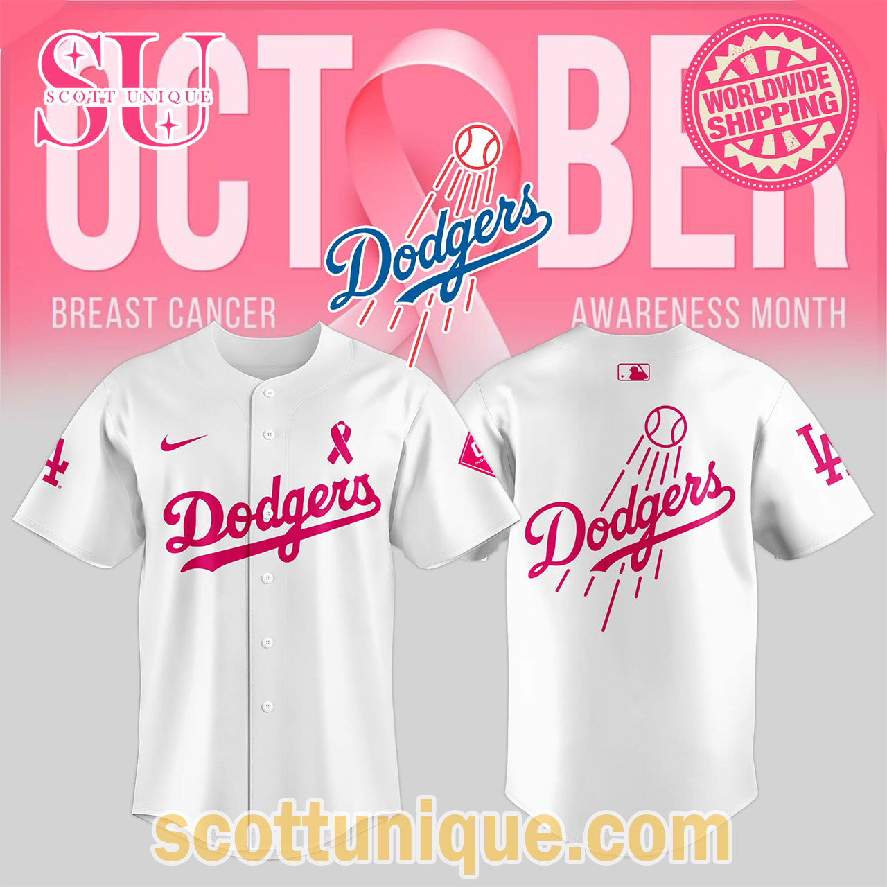 Los Angeles Dodgers 2024 Breast Cancer Awareness Month White Baseball Jersey