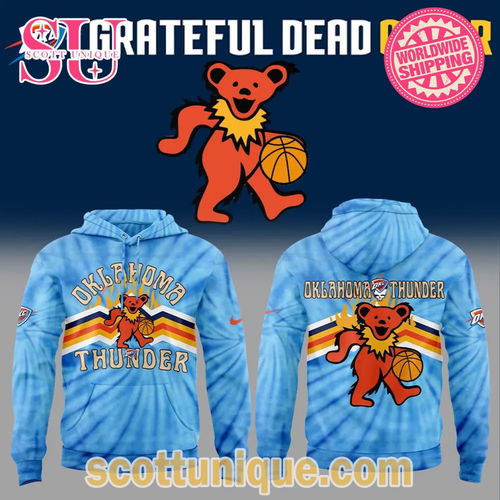 Oklahoma City Thunder Grateful Dead Night 2024 TieDye Blue Hoodie Oklahoma City Thunder Grateful Dead Night 2024 TieDye Blue Hoodie