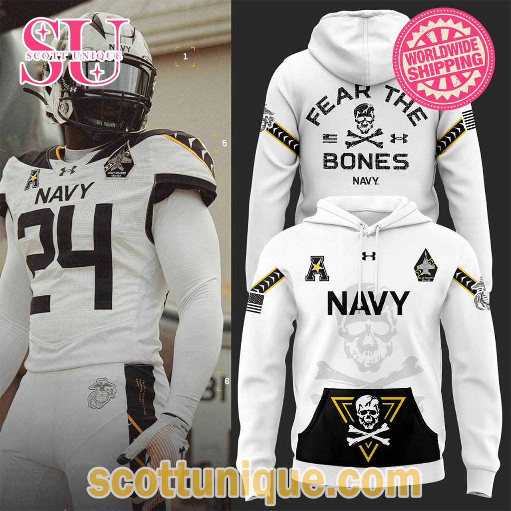 Rivalry Fear The Bones Navy Midshipmen 2024 White Hoodie Rivalry Fear The Bones Navy Midshipmen 2024 White Hoodie