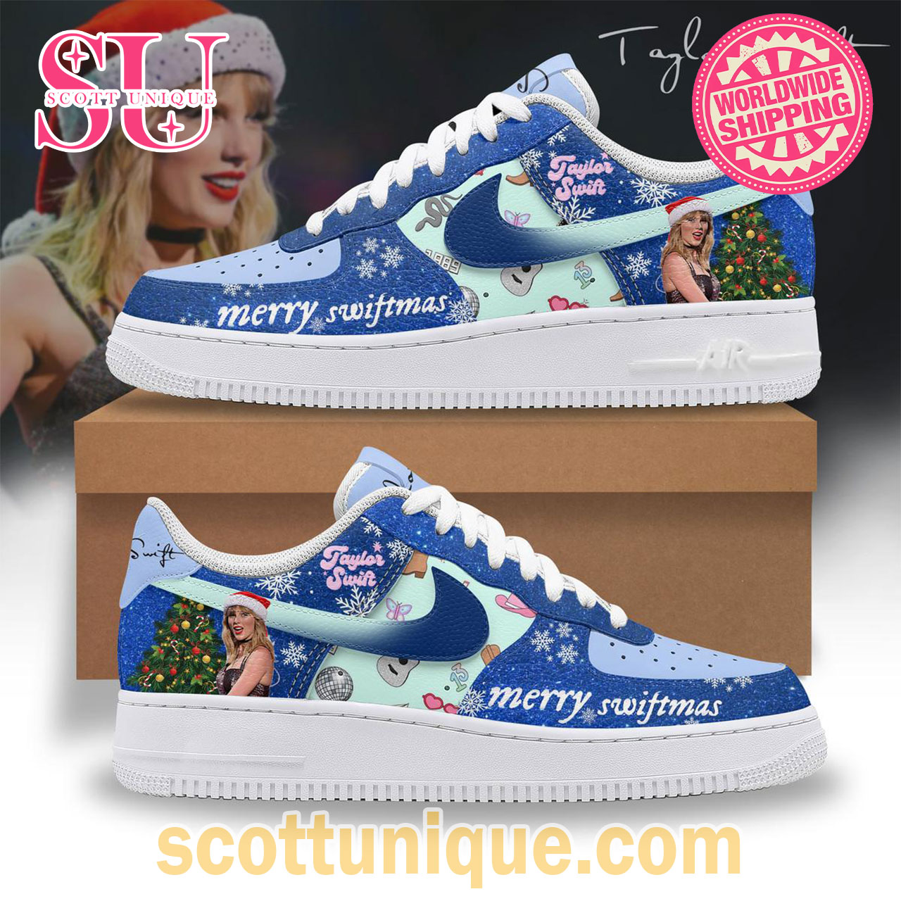 Taylor Swift Merry Christmas Blue Air Force Shoes