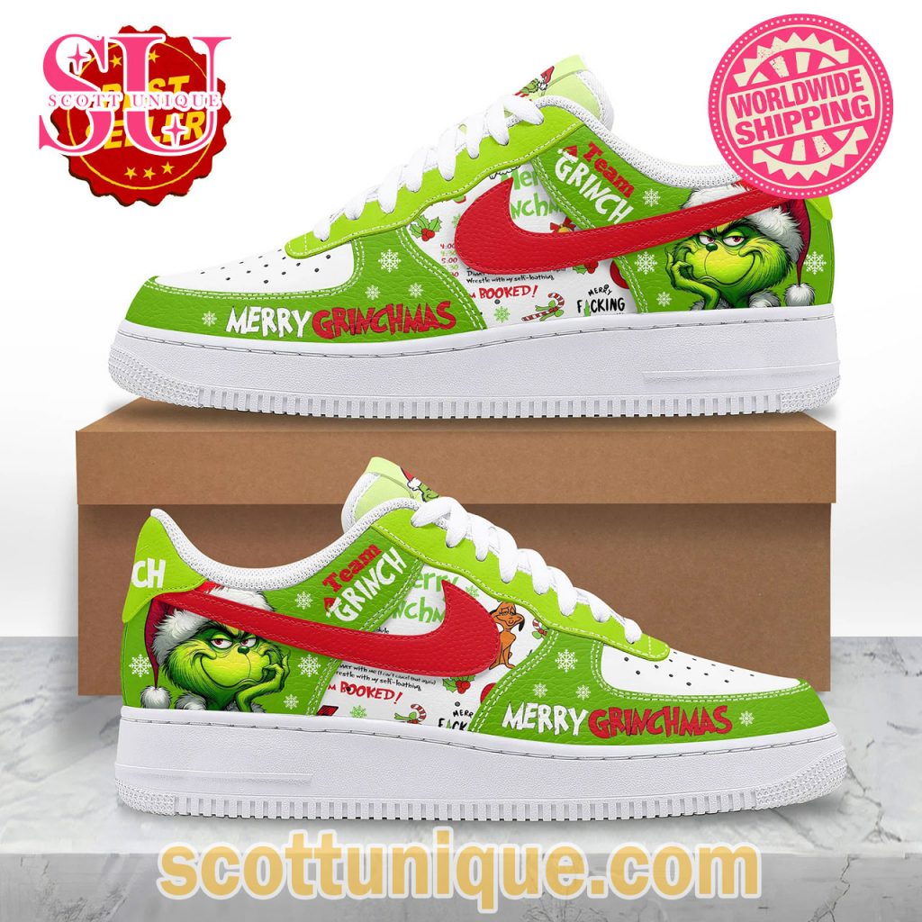 Team Grinch Merry Christmas Green Nike Air Force Shoes1 Team Grinch Merry Christmas Green Nike Air Force Shoes1