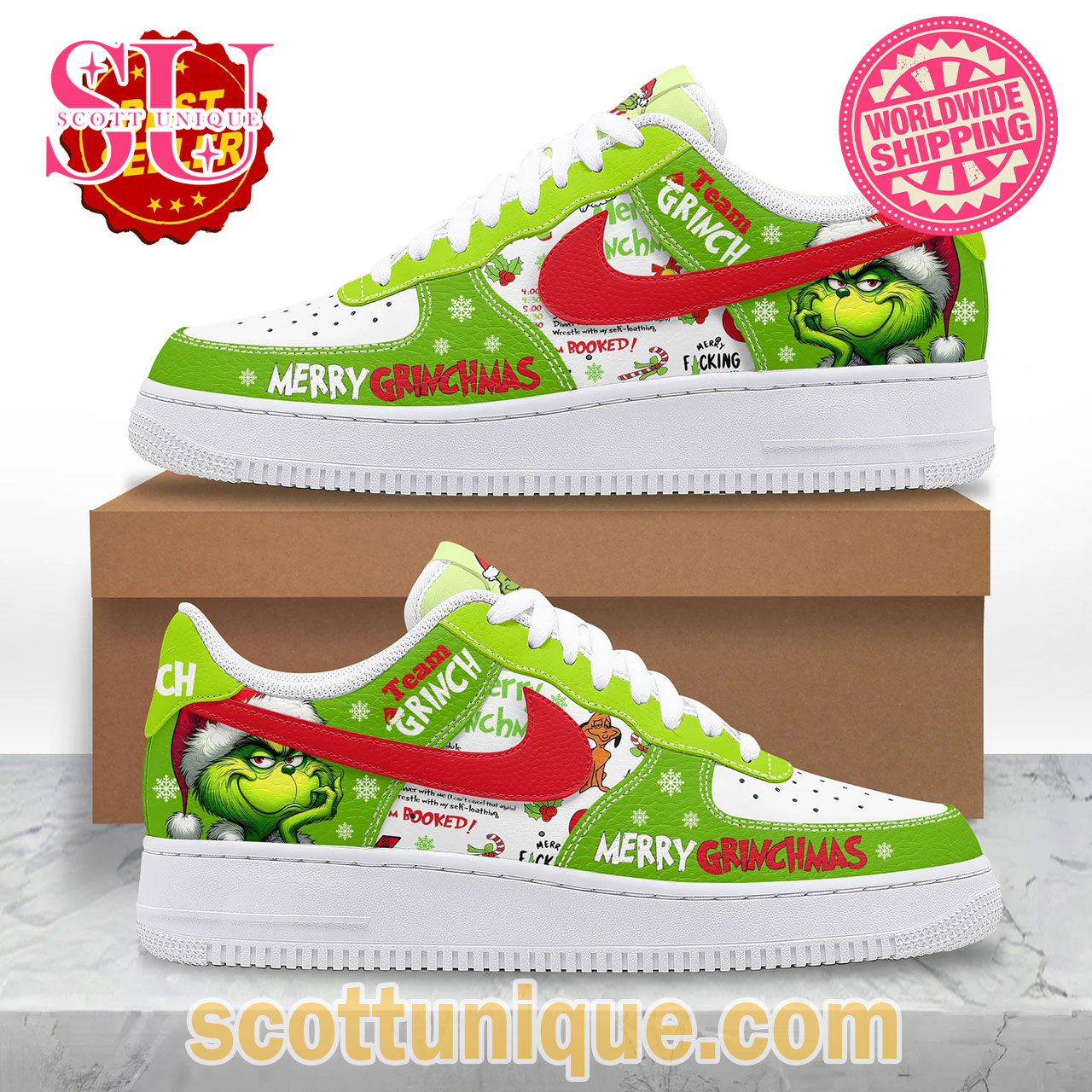 Team Grinch Merry Christmas Green Nike Air Force Shoes