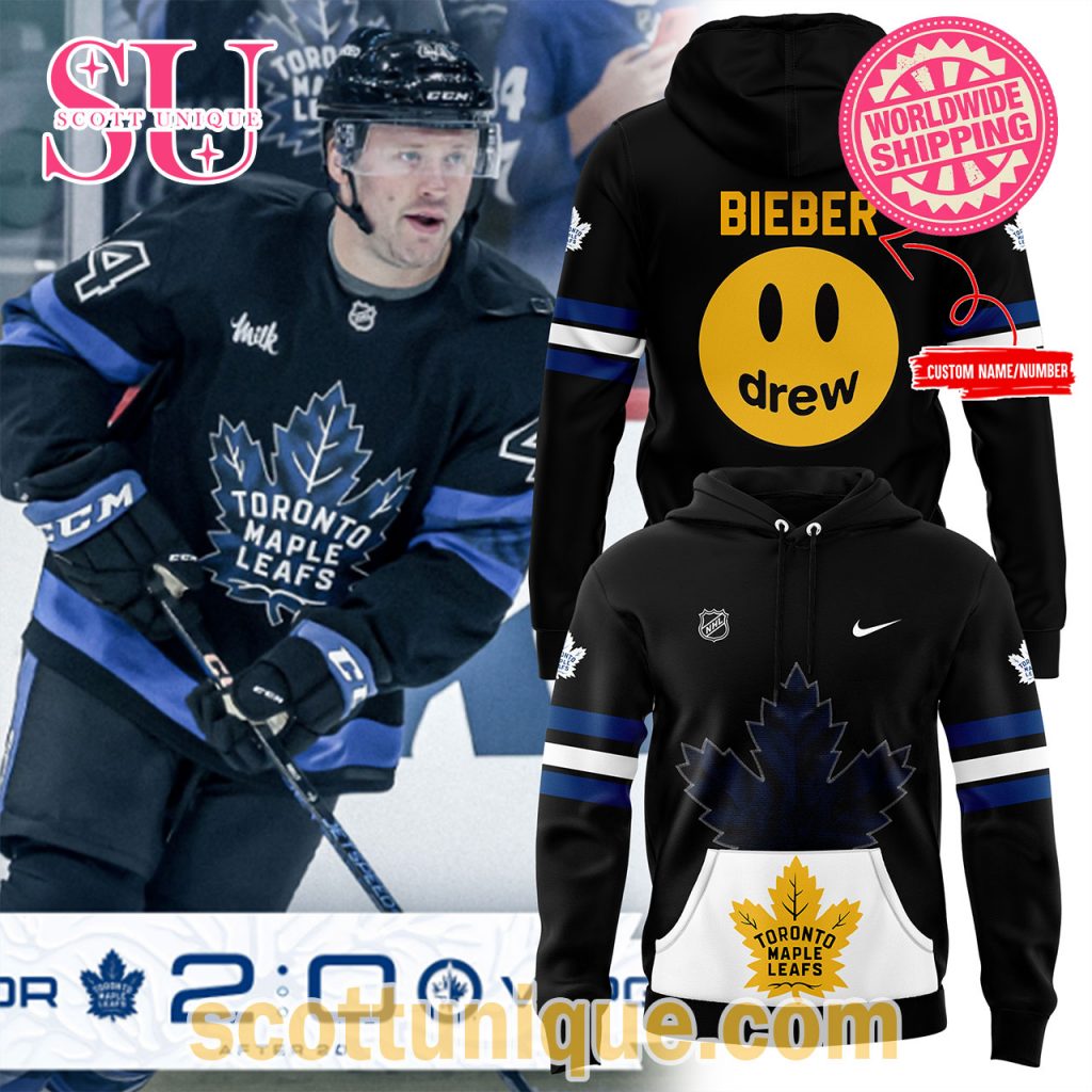 Toronto Maple Leafs 2024 NHL Justin Bieber Drew Black Hoodie Toronto Maple Leafs 2024 NHL Justin Bieber Drew Black Hoodie