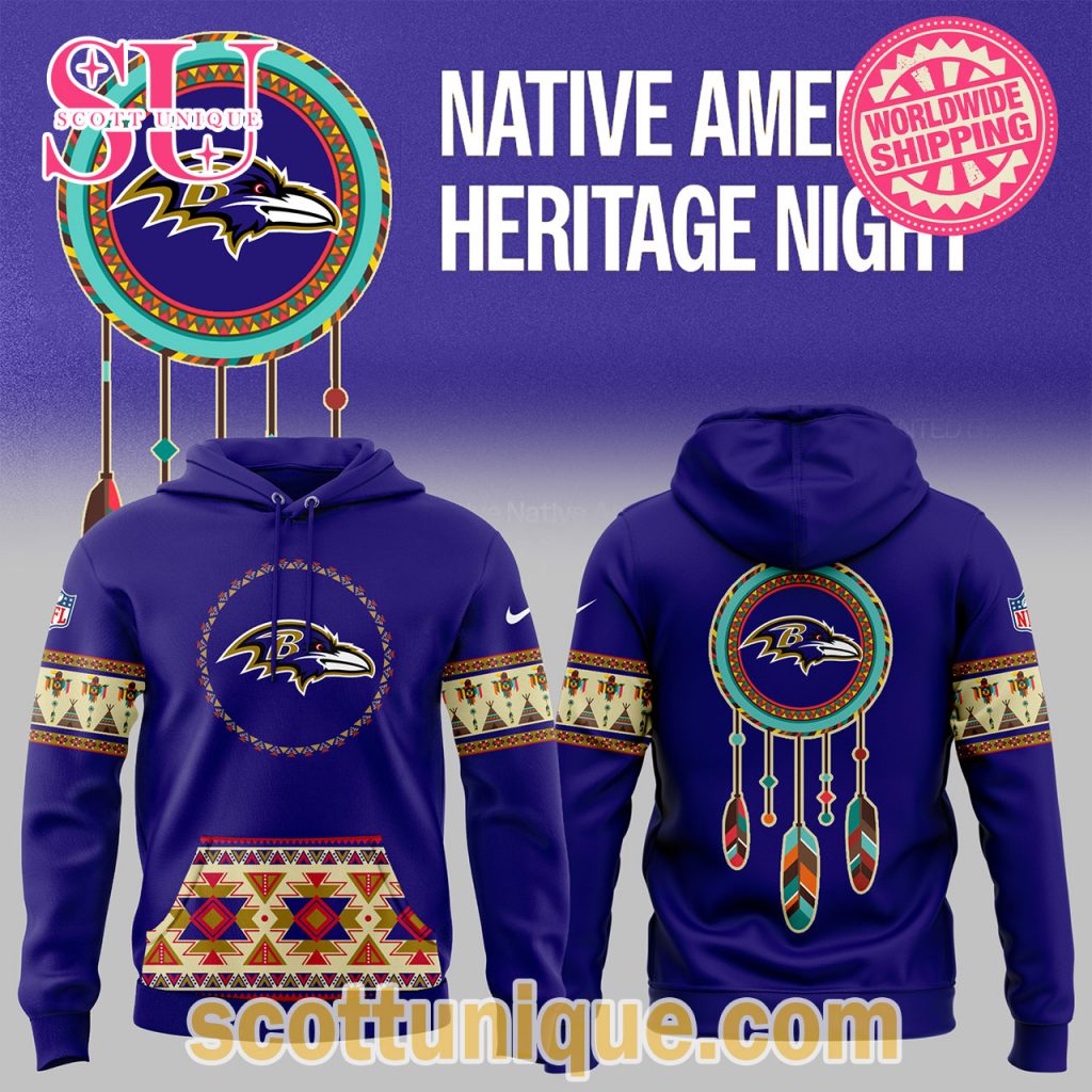 Baltimore Ravens Collab Native American Heritage 2024 Purple Hoodie