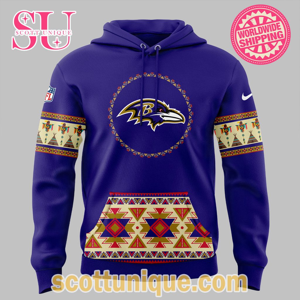 Baltimore Ravens Collab Native American Heritage 2024 Purple Hoodie1