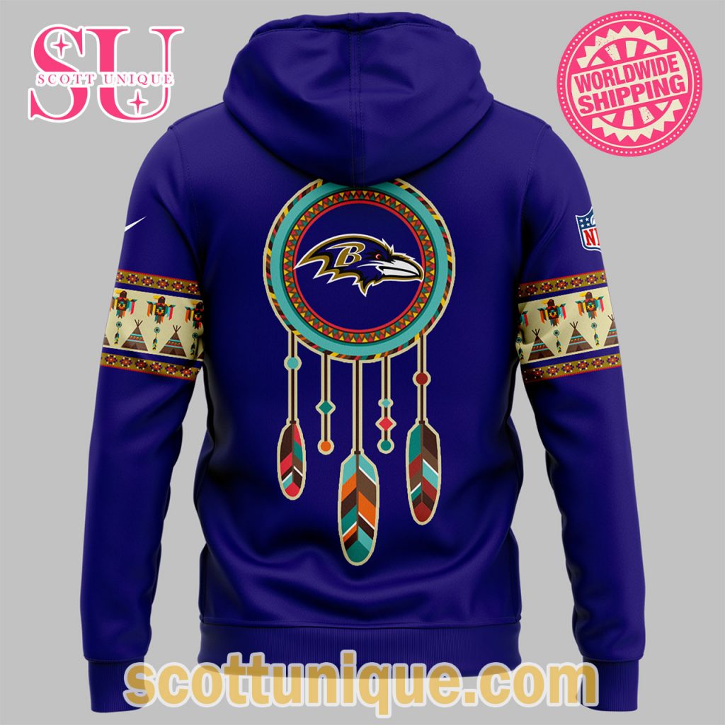 Baltimore Ravens Collab Native American Heritage 2024 Purple Hoodie2