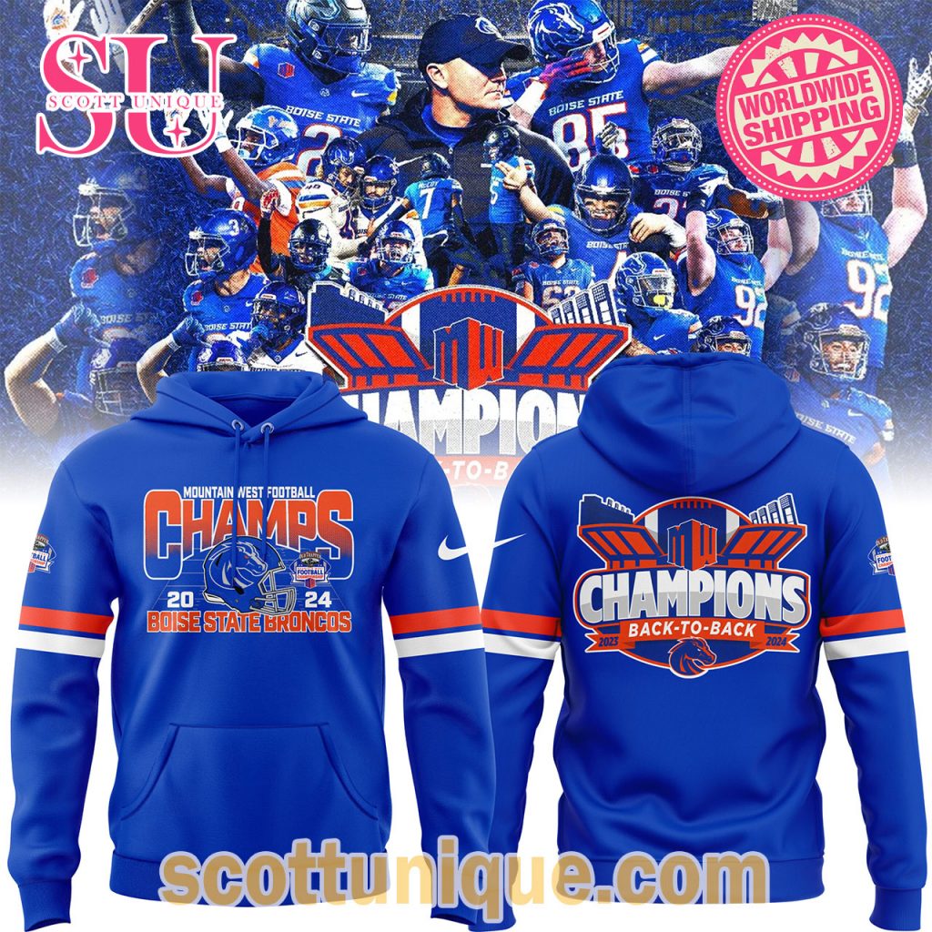 Boise State Mountain West Football Champions 2024 Blue Hoodie Boise State Mountain West Football Champions 2024 Blue Hoodie