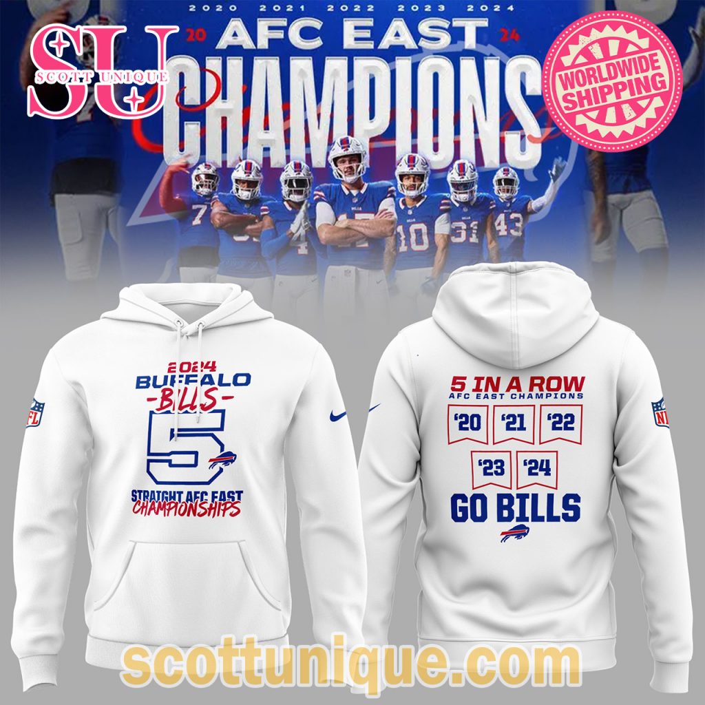 Buffalo Bills AFC EAST Champions 2024 White Hoodie Buffalo Bills AFC EAST Champions 2024 White Hoodie