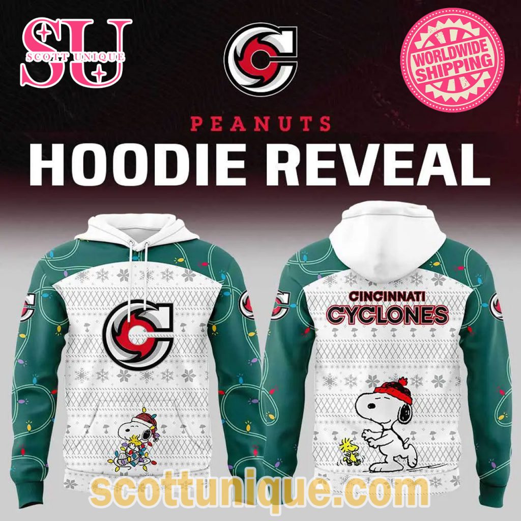 Cincinnati Cyclones Peanuts & Snoopy Night Christmas Cyan Hoodie
