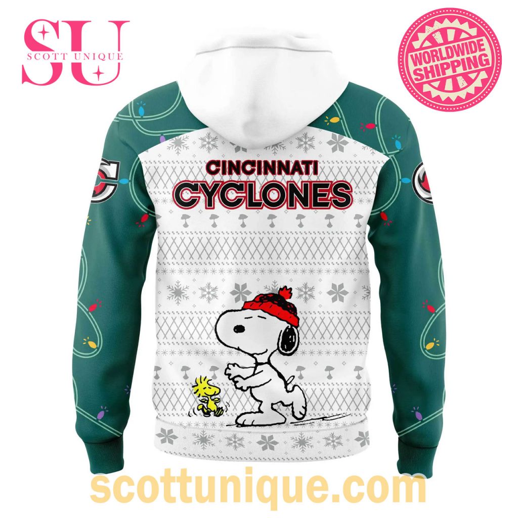 Cincinnati Cyclones Peanuts & Snoopy Night Christmas Cyan Hoodie1