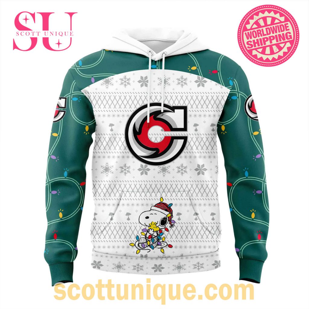 Cincinnati Cyclones Peanuts & Snoopy Night Christmas Cyan Hoodie2