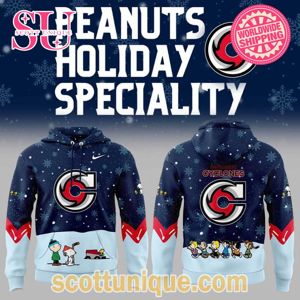 Cincinnati Cyclones x Peanuts Holiday Speciality Navy Hoodie Cincinnati Cyclones x Peanuts Holiday Speciality Navy Hoodie