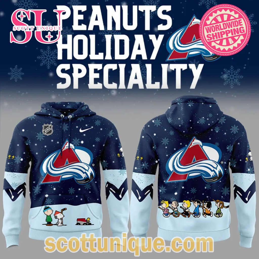 Colorado Avalanche Peanuts & Snoopy Night Christmas Navy Hoodie