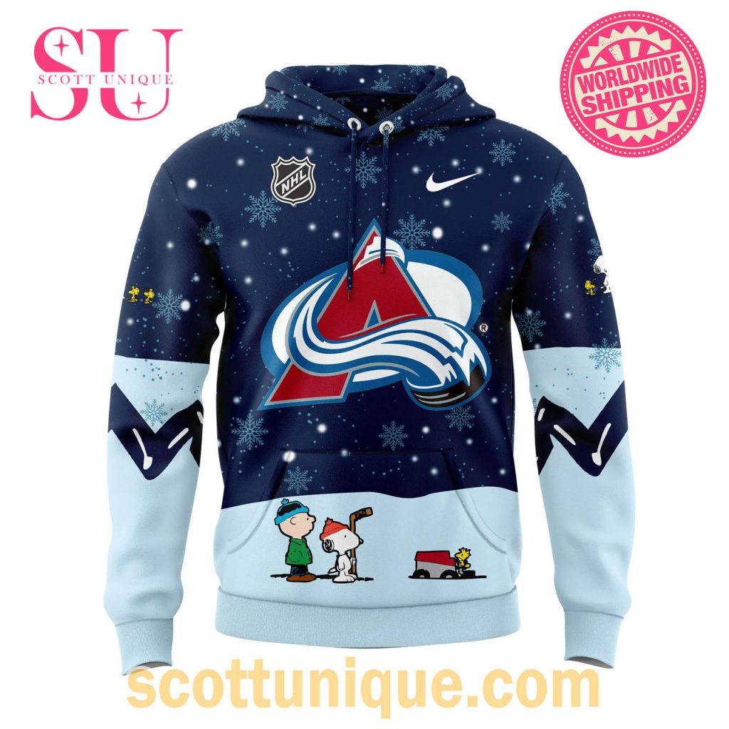 Colorado Avalanche Peanuts & Snoopy Night Christmas Navy Hoodie1