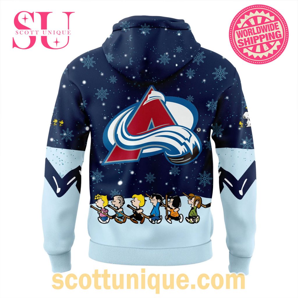 Colorado Avalanche Peanuts & Snoopy Night Christmas Navy Hoodie2
