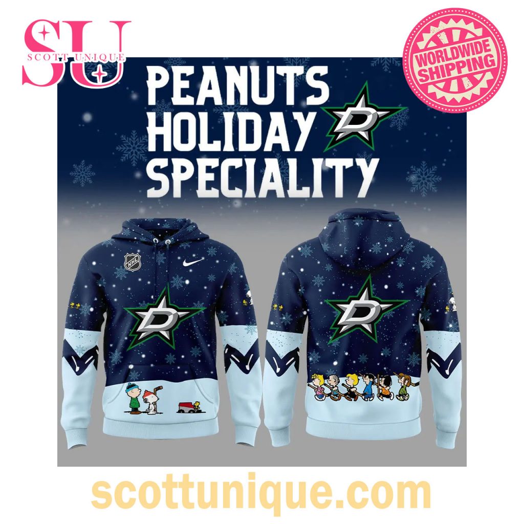 Dallas Stars Peanuts & Snoopy Night Christmas Navy Hoodie