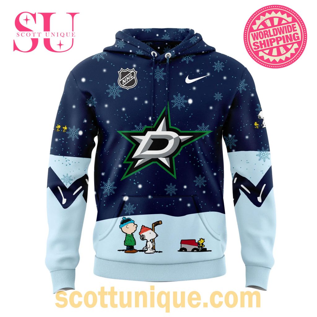 Dallas Stars Peanuts & Snoopy Night Christmas Navy Hoodie2