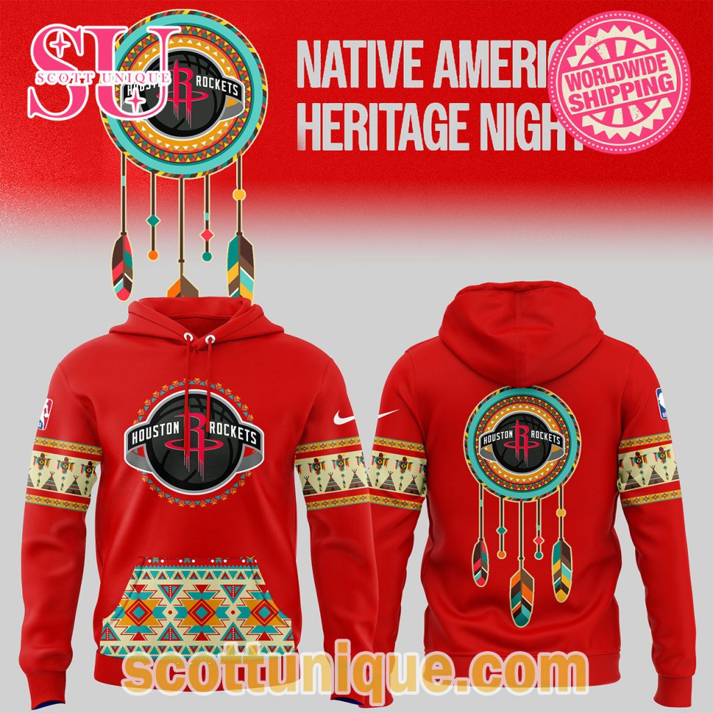 Houston Rockets Collab Native American Heritage Night 2024 Red Hoodie