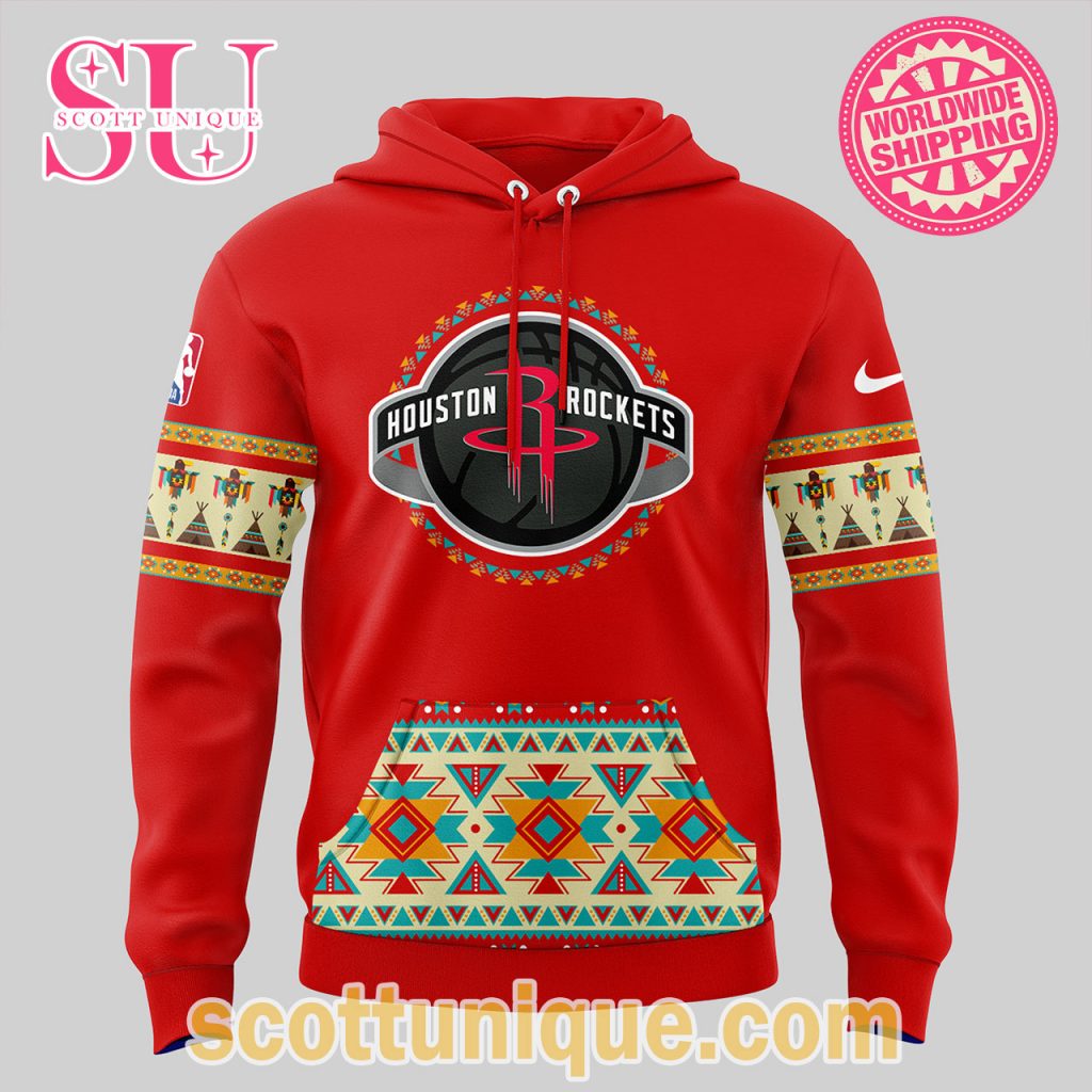Houston Rockets Collab Native American Heritage Night 2024 Red Hoodie1