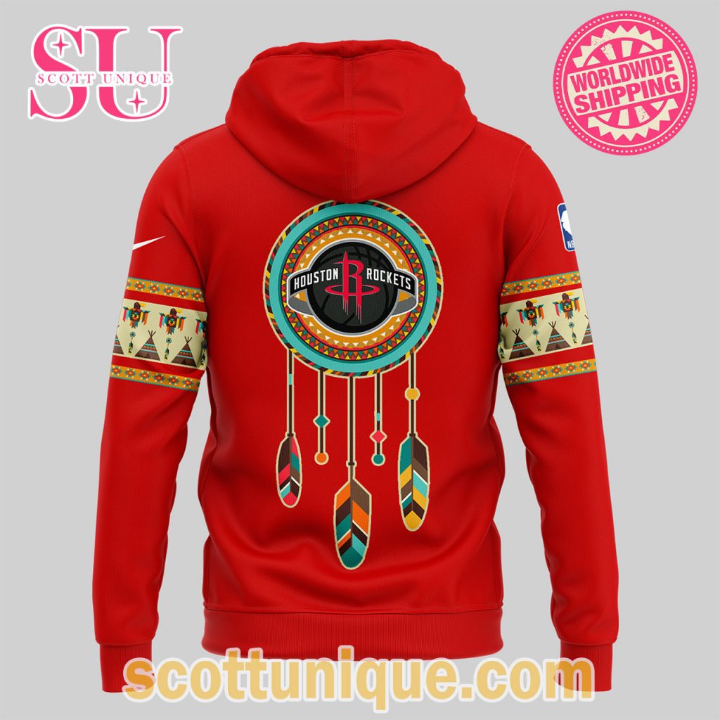 Houston Rockets Collab Native American Heritage Night 2024 Red Hoodie2