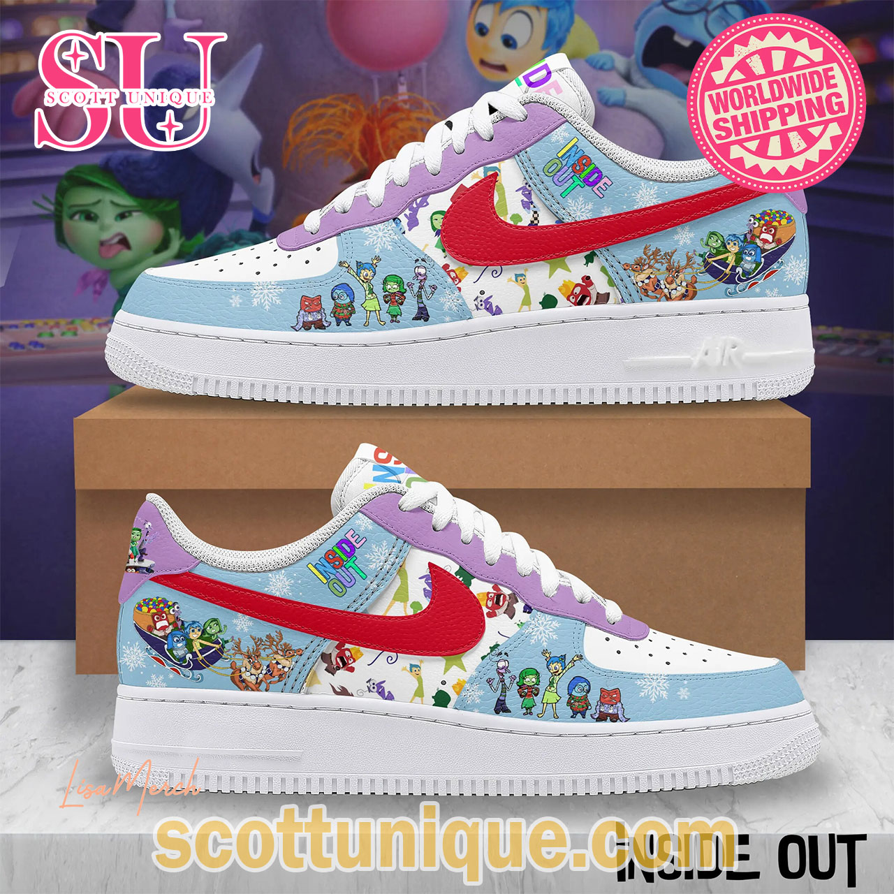 Inside Out Christmas Theme Nike Air Force 1 Shoes