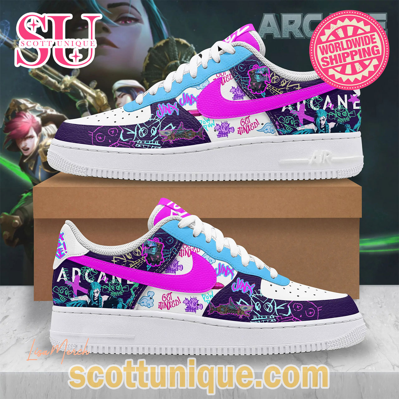 Jinx Arcane Artwork Abstract  2024 Air Force 1 Shoes