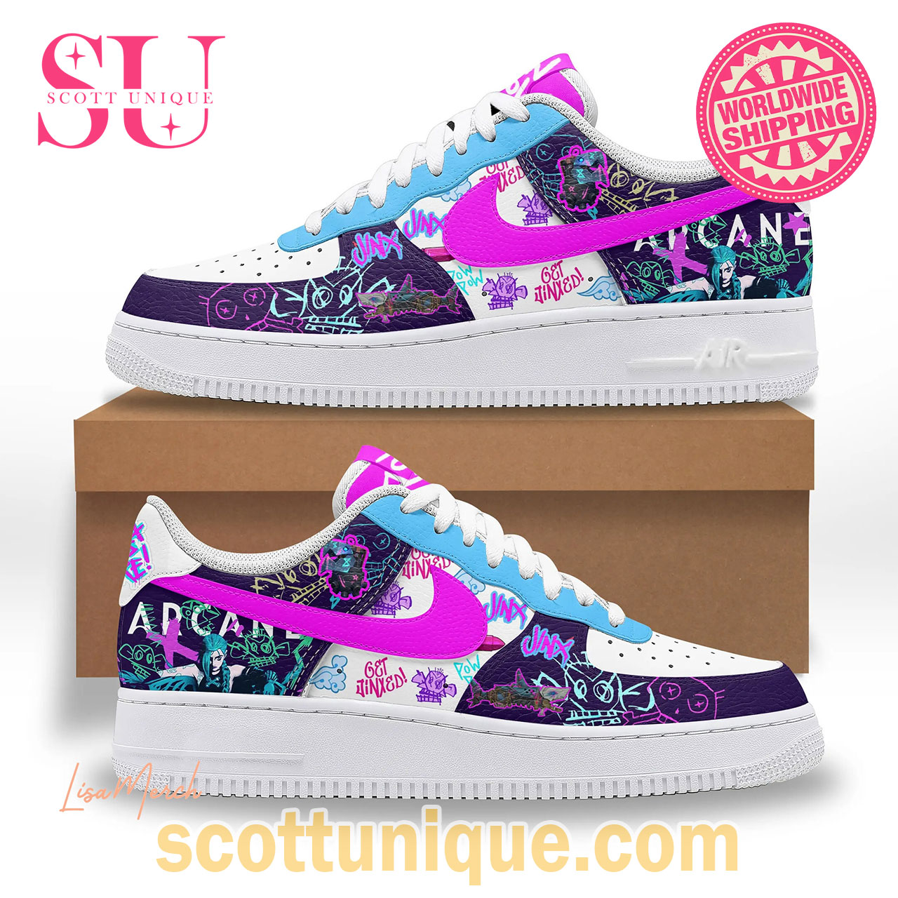 Jinx Arcane Artwork Abstract  2024 Air Force 1 Shoes