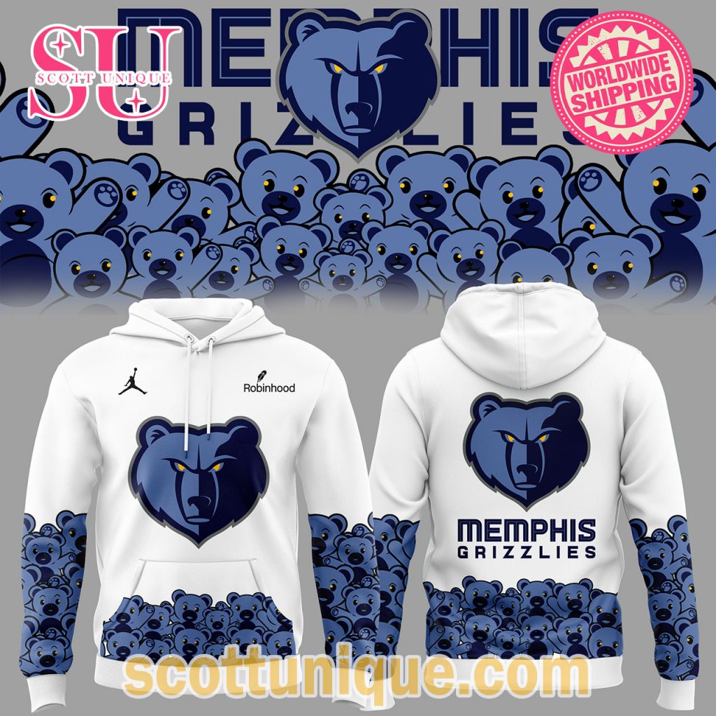 Memphis Grizzlies 2024 Bear White Hoodie Memphis Grizzlies 2024 Bear White Hoodie