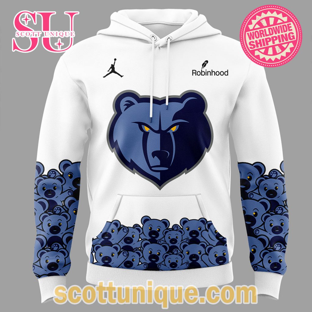 Memphis Grizzlies 2024 Bear White Hoodie1 Memphis Grizzlies 2024 Bear White Hoodie1