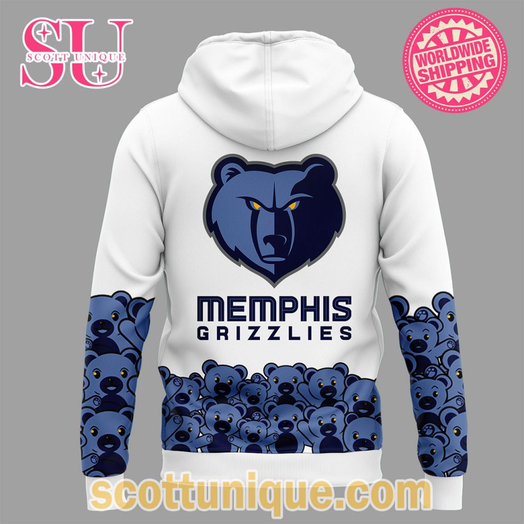 Memphis Grizzlies 2024 Bear White Hoodie2 Memphis Grizzlies 2024 Bear White Hoodie2