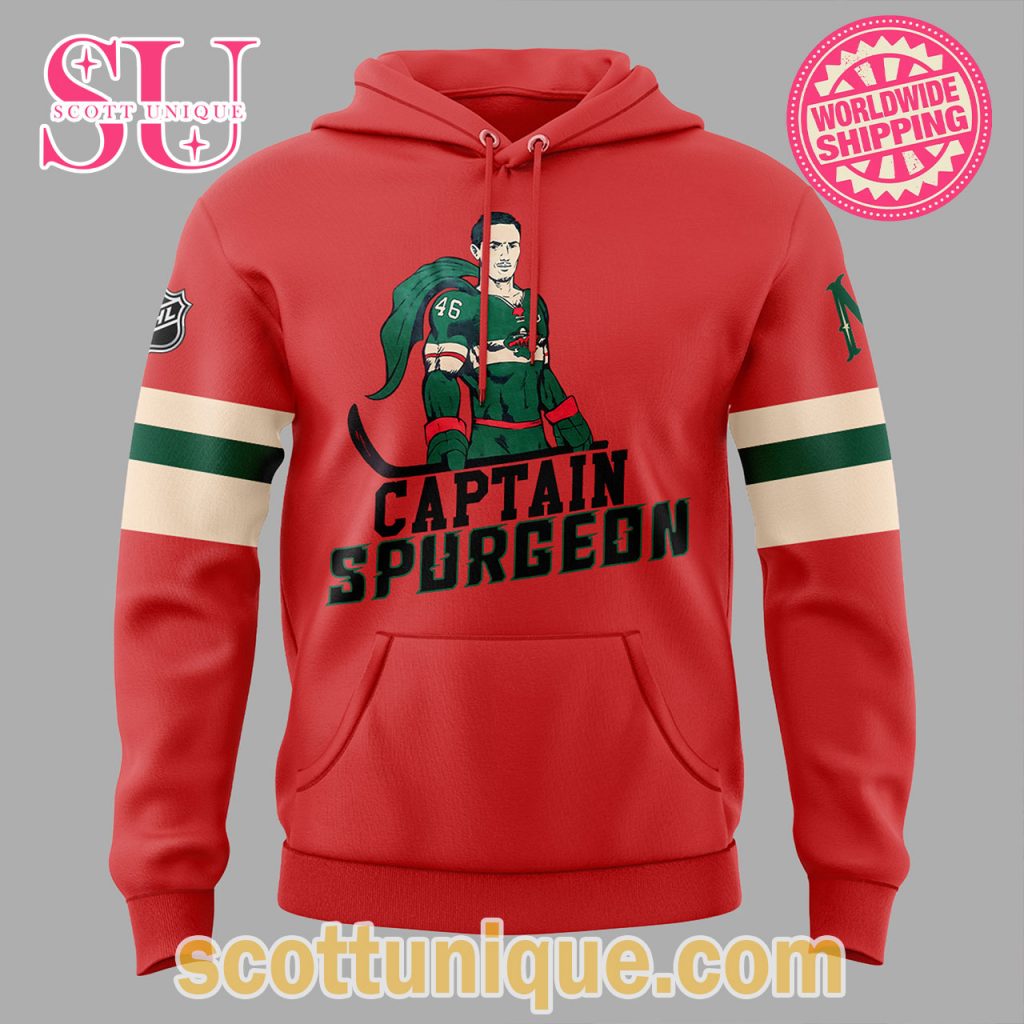 Minnesota Wild Captain Spurgeon Red Hoodie1 Minnesota Wild Captain Spurgeon Red Hoodie1