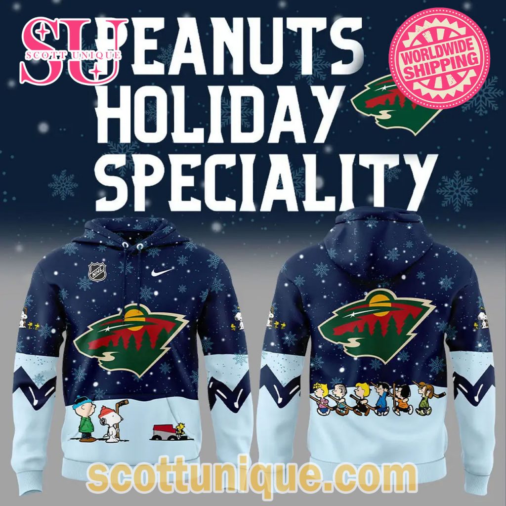 Minnesota Wild x Peanuts Holiday Speciality Navy Hoodie Minnesota Wild x Peanuts Holiday Speciality Navy Hoodie