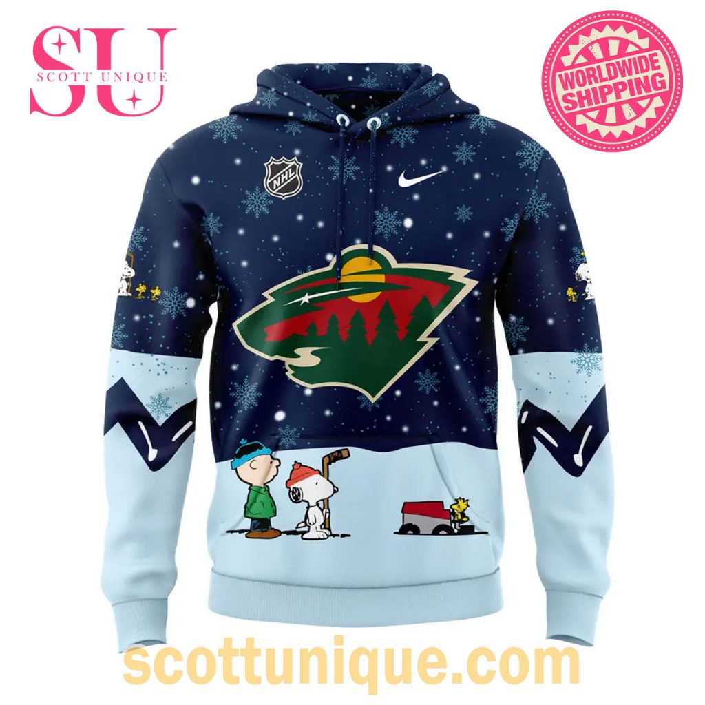 Minnesota Wild x Peanuts Holiday Speciality Navy Hoodie2 Minnesota Wild x Peanuts Holiday Speciality Navy Hoodie2