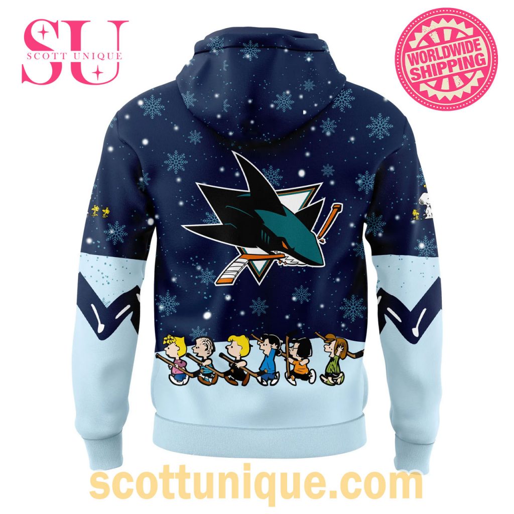 San Jose Sharks Peanuts & Snoopy Night Christmas Navy Hoodie1
