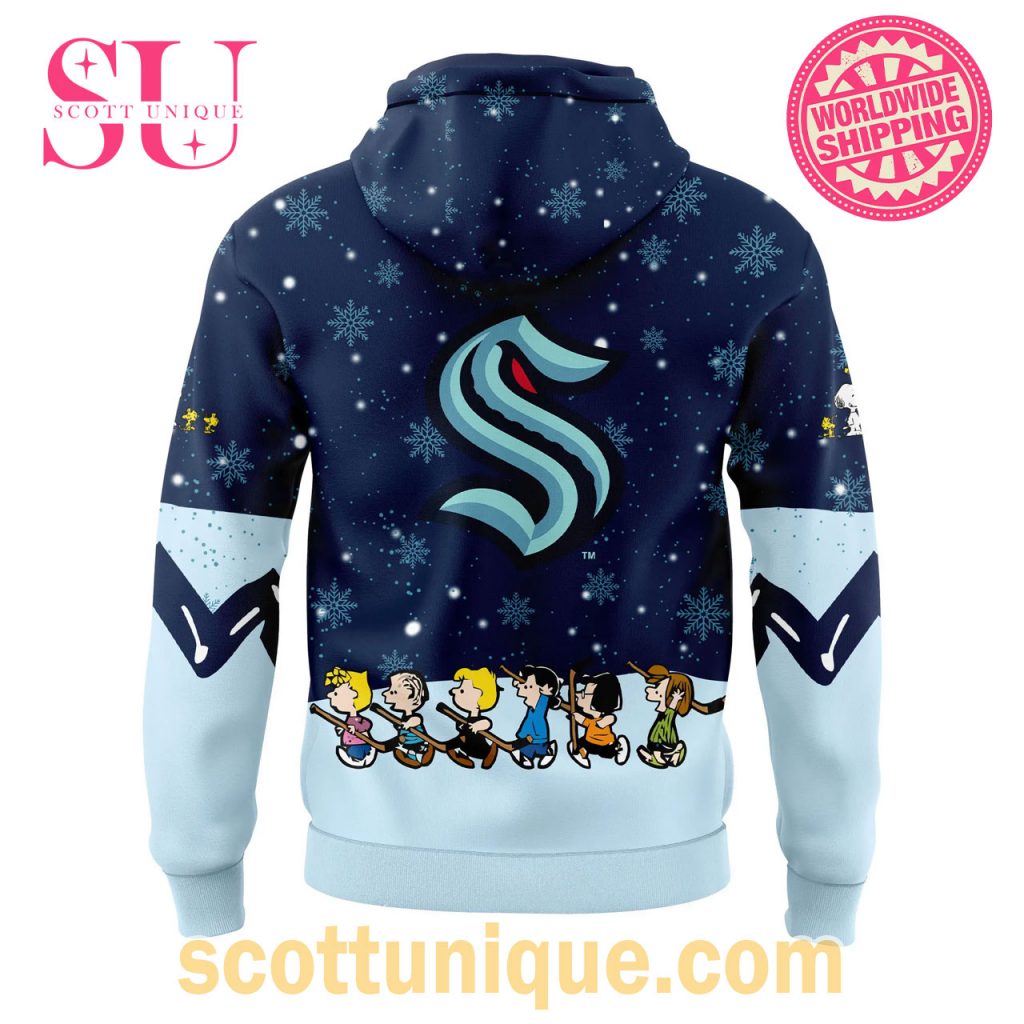 Seattle Kraken Peanuts & Snoopy Night Christmas Navy Hoodie1