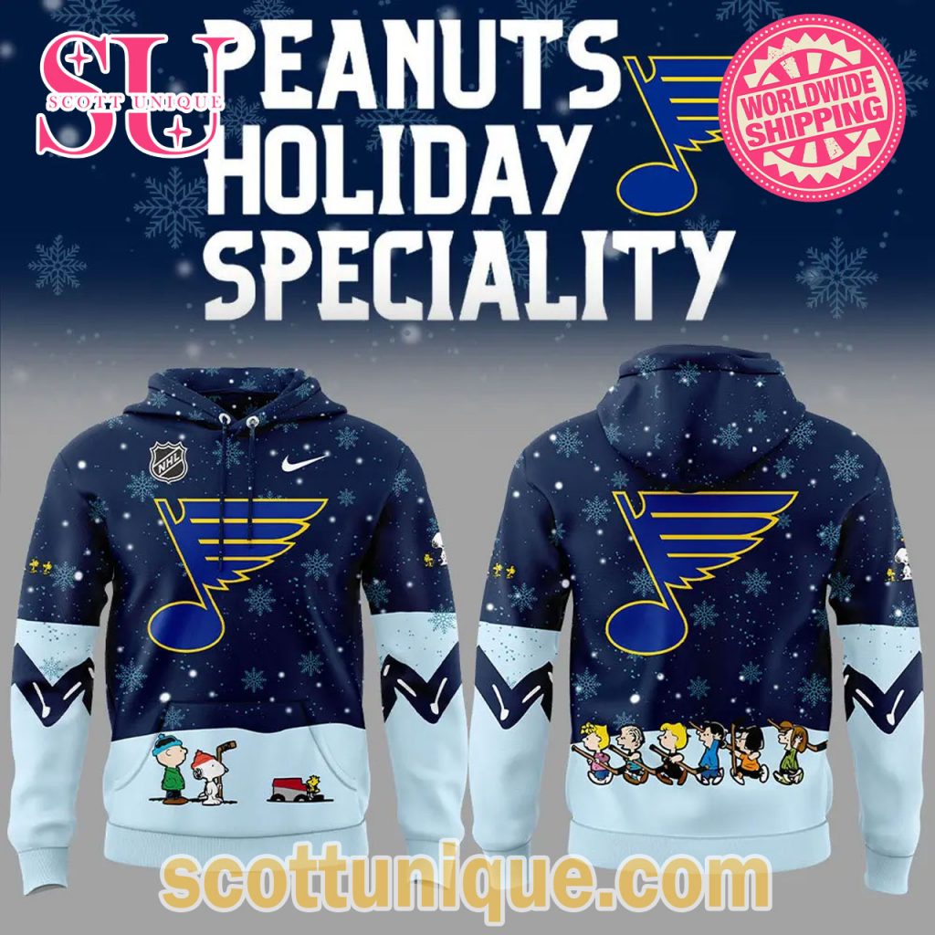 St. Louis Blues Peanuts & Snoopy Night Christmas Navy Hoodie