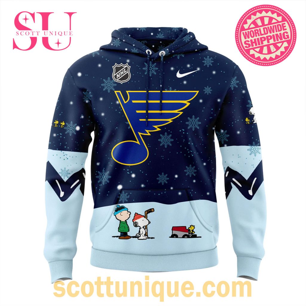 St. Louis Blues Peanuts & Snoopy Night Christmas Navy Hoodie2