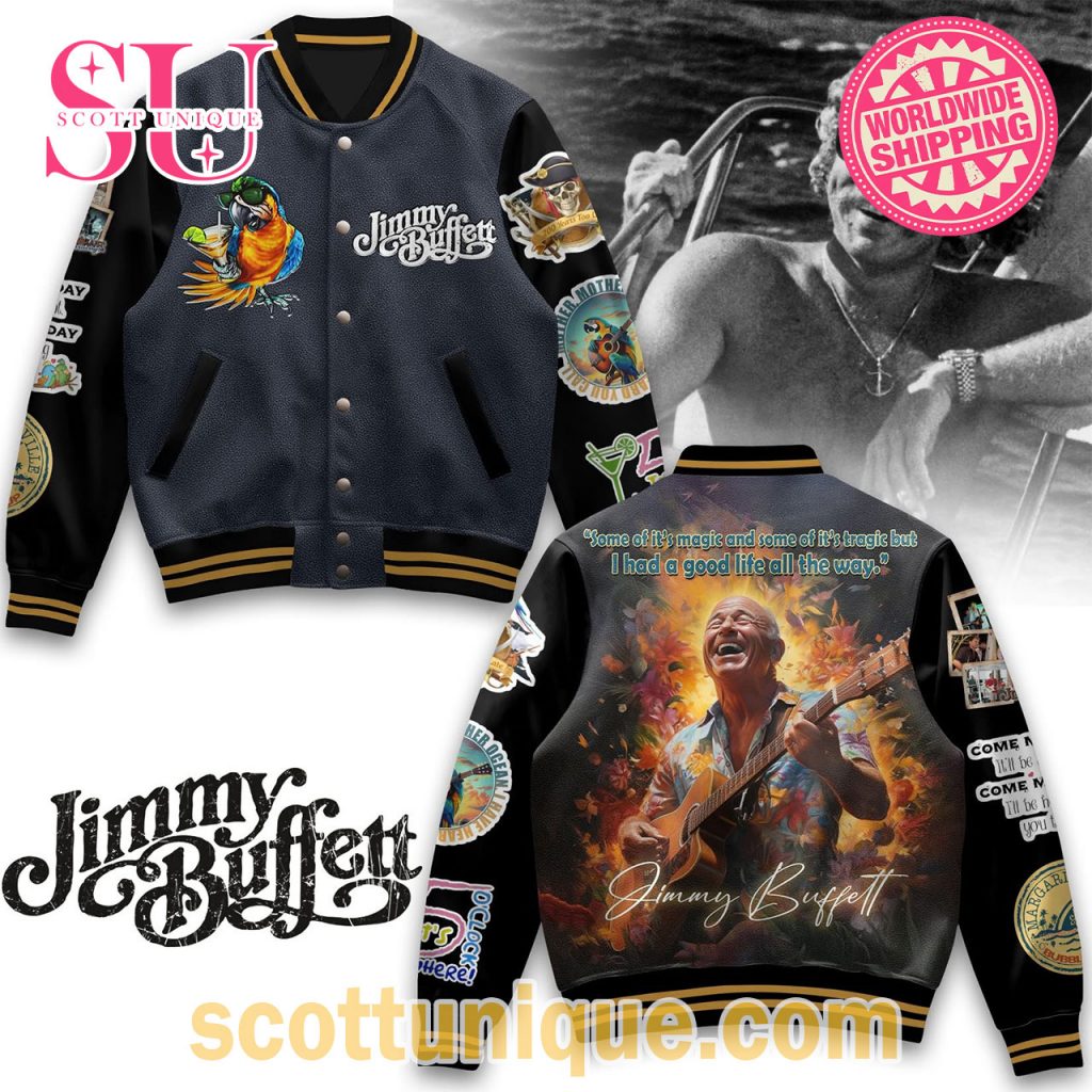 Jimmy Buffett Limited Edition Black Grey Baseball Jacket Jimmy Buffett Limited Edition Black Grey Baseball Jacket
