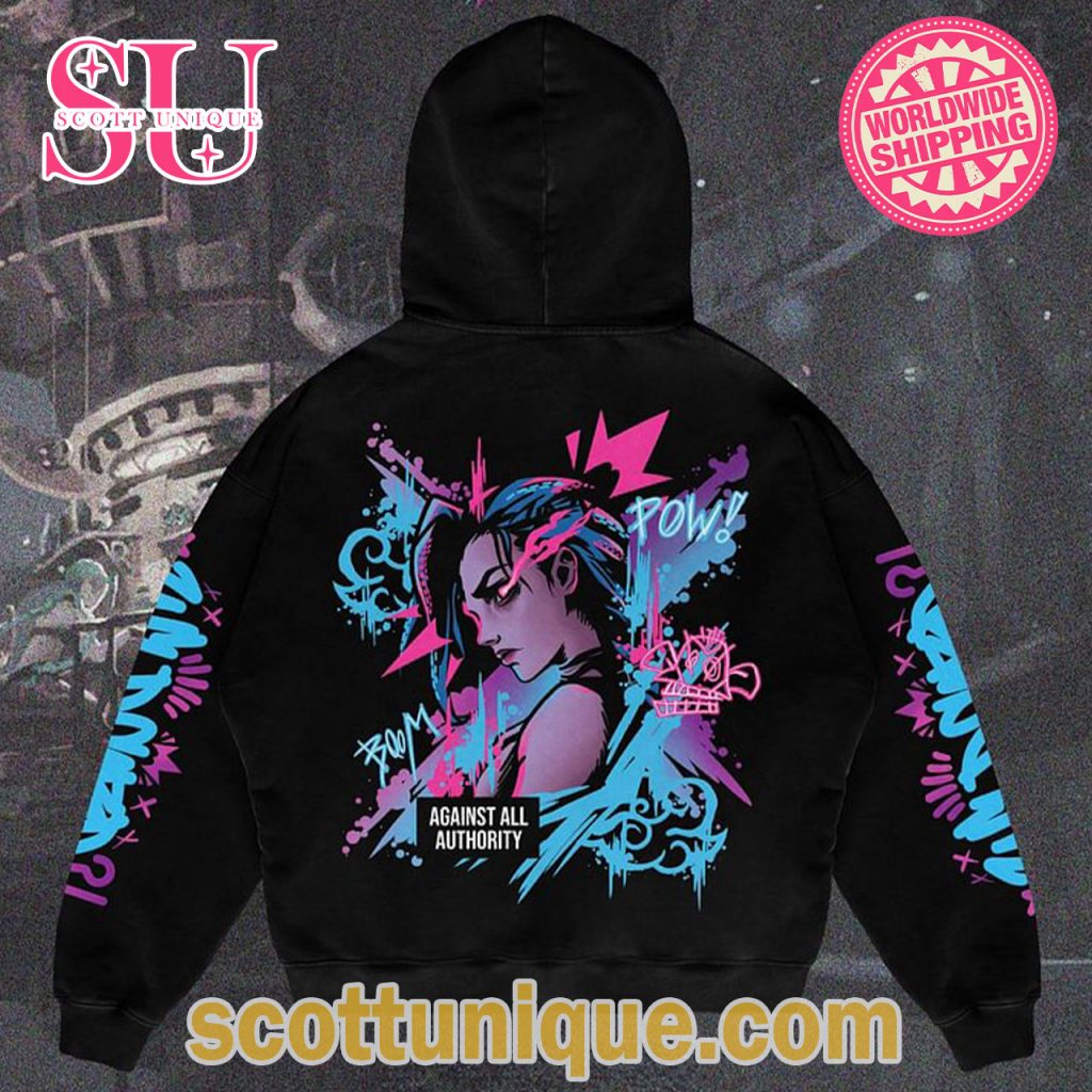 Jinx Arcane Against All Authority Black Hoodie1 Jinx Arcane Against All Authority Black Hoodie1
