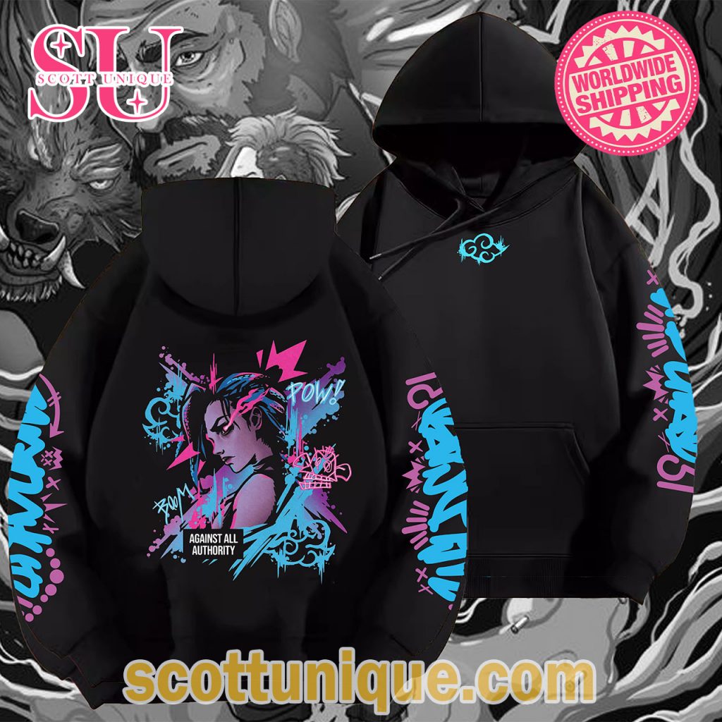 Jinx Arcane Against All Authority Black Hoodie2 Jinx Arcane Against All Authority Black Hoodie2
