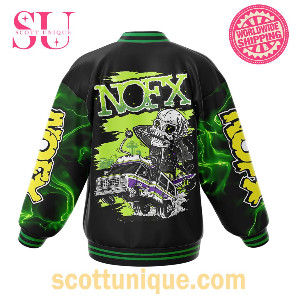NOFX Punk Rock Band Abstract Green Baseball Jacket1 NOFX Punk Rock Band Abstract Green Baseball Jacket1