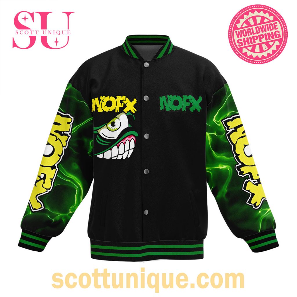 NOFX Punk Rock Band Abstract Green Baseball Jacket2 NOFX Punk Rock Band Abstract Green Baseball Jacket2